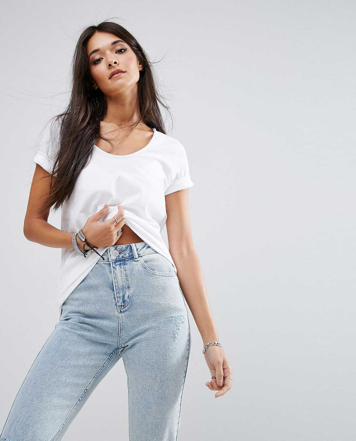 Model wearing the Base everyday tee in white
